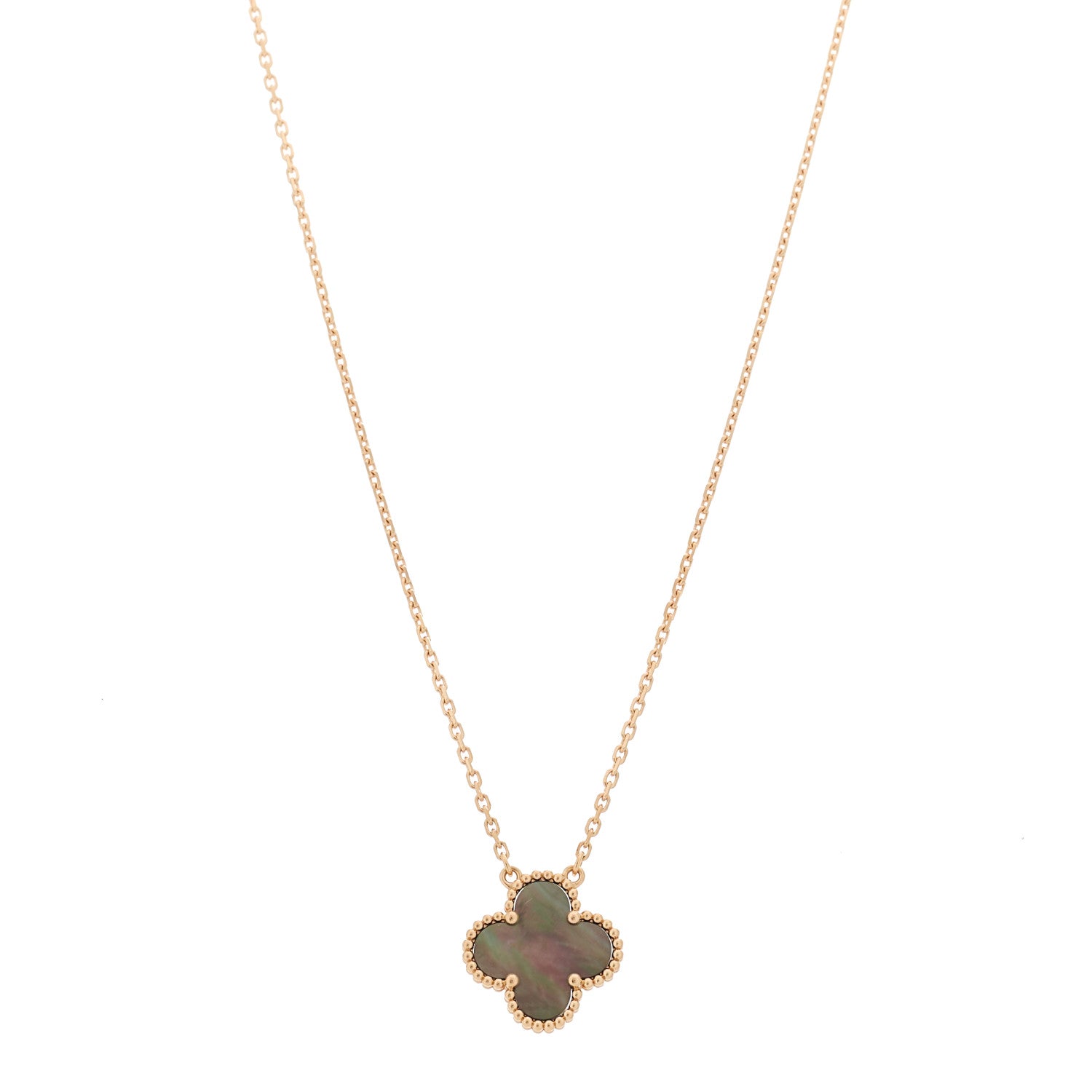 Van Cleef & Arpels 18K Rose Gold Gray Mother of Pearl Vintage Alhambra Pendant Necklace 1 of 6