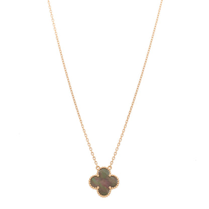 Van Cleef & Arpels 18K Rose Gold Gray Mother of Pearl Vintage Alhambra Pendant Necklace 1 of 6