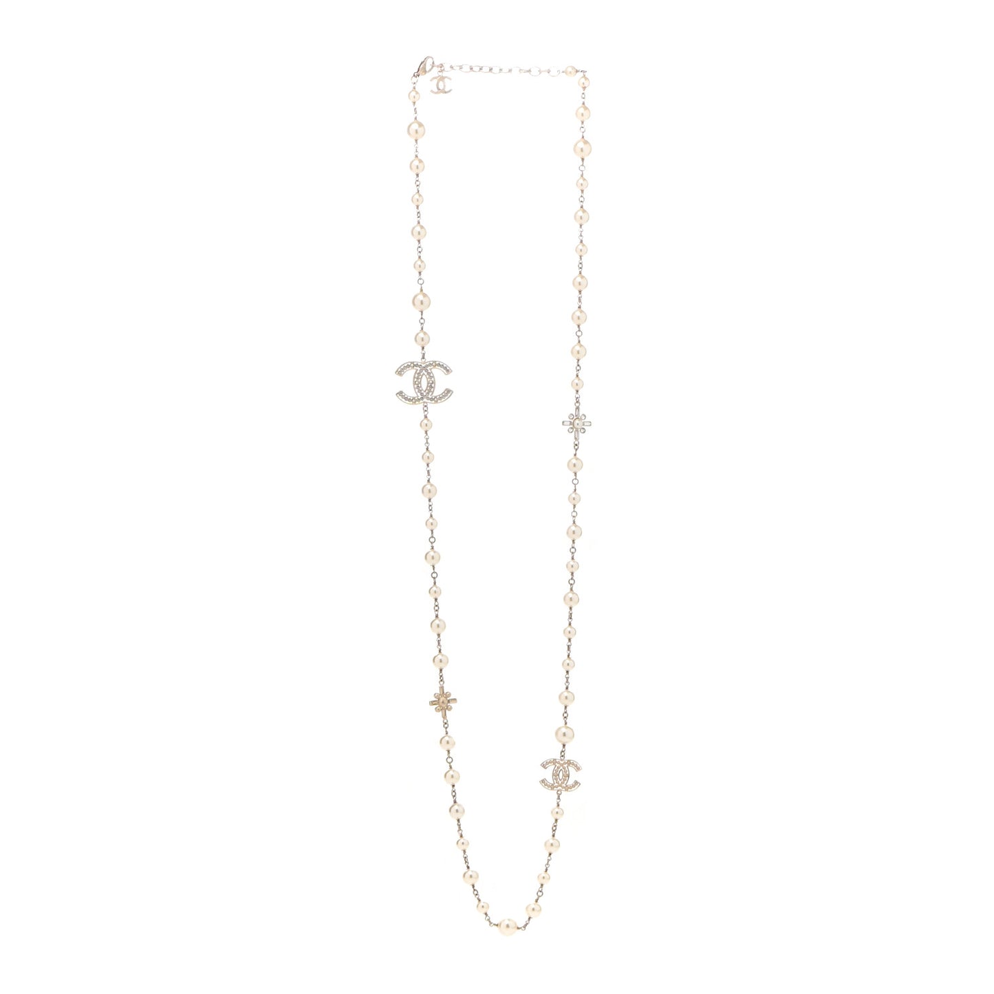 Graduated Pearl Crystal CC Necklace Gold