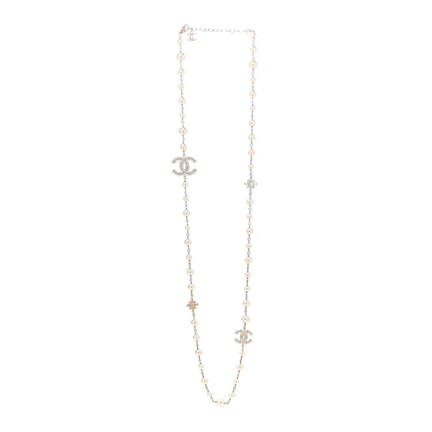 Chanel Graduated Pearl Crystal CC Necklace Gold 3 of 8