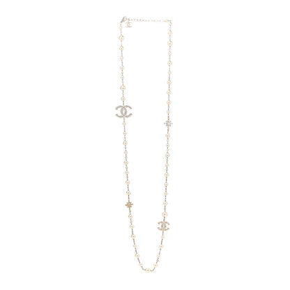 Chanel Graduated Pearl Crystal CC Necklace Gold 3 of 8