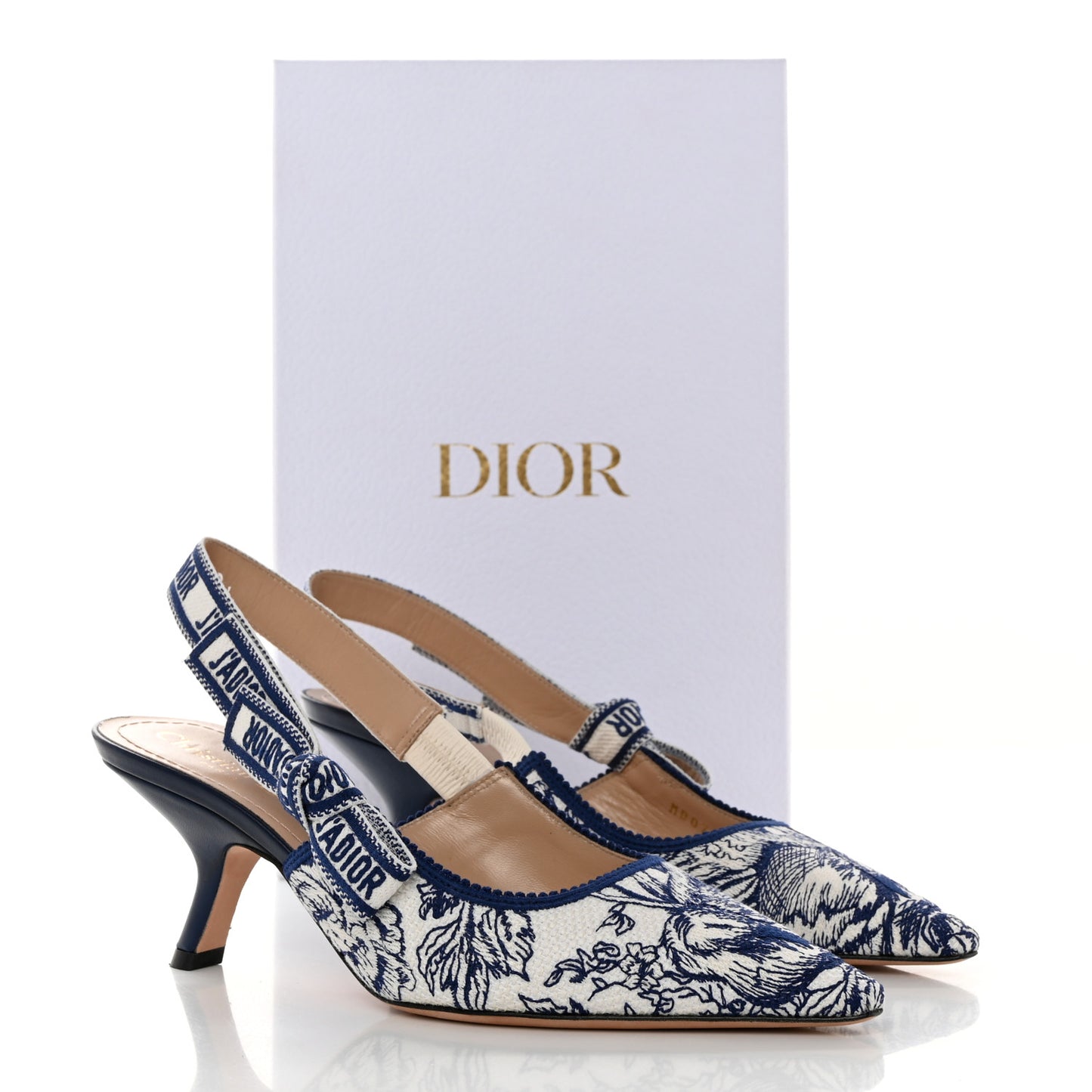Toile de Jouy Ribbon Embroidered Jardin d'Hiver J'Adior Slingback 65mm Pumps 37 White Blue