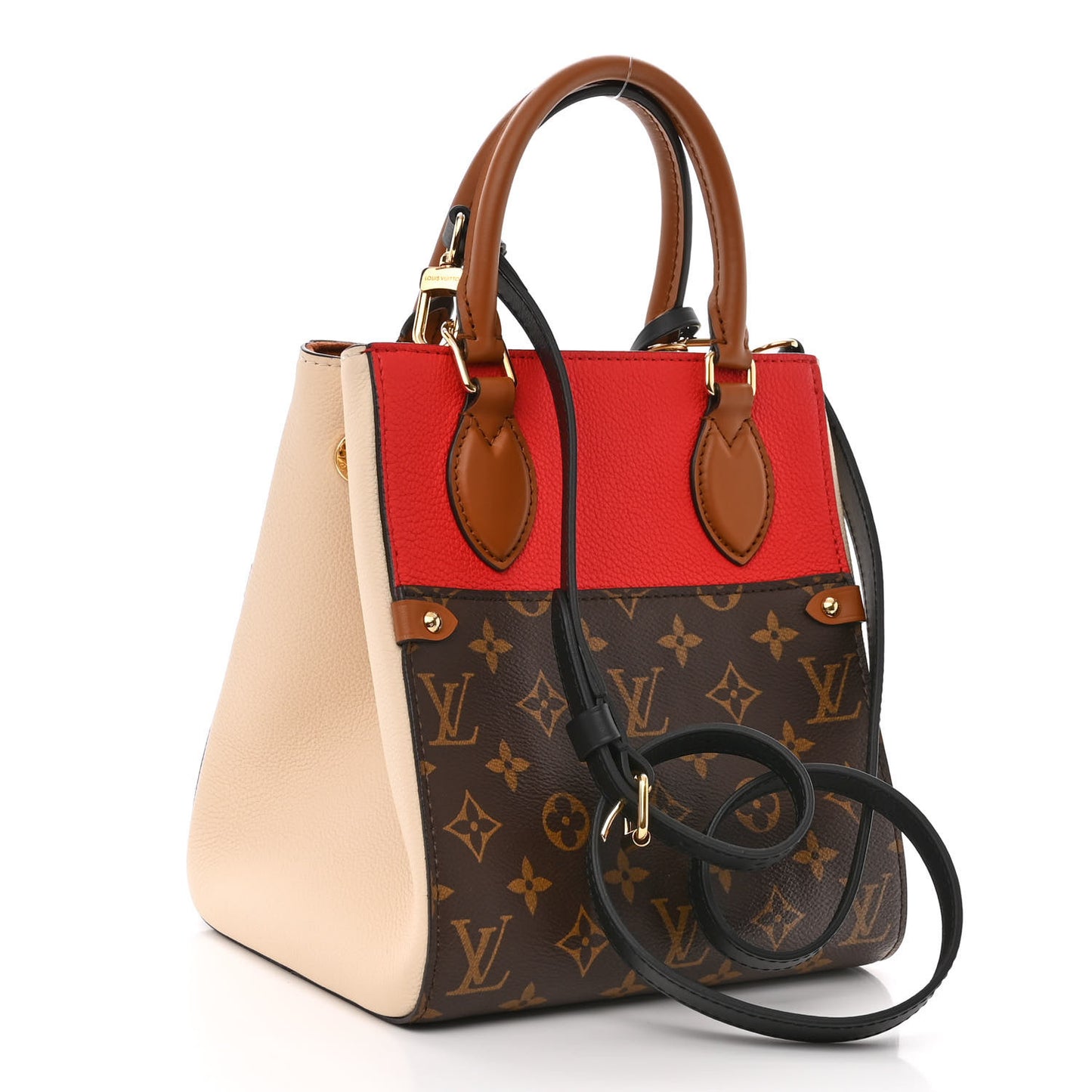 Calfskin Monogram Fold Tote PM Cerise Cream Black