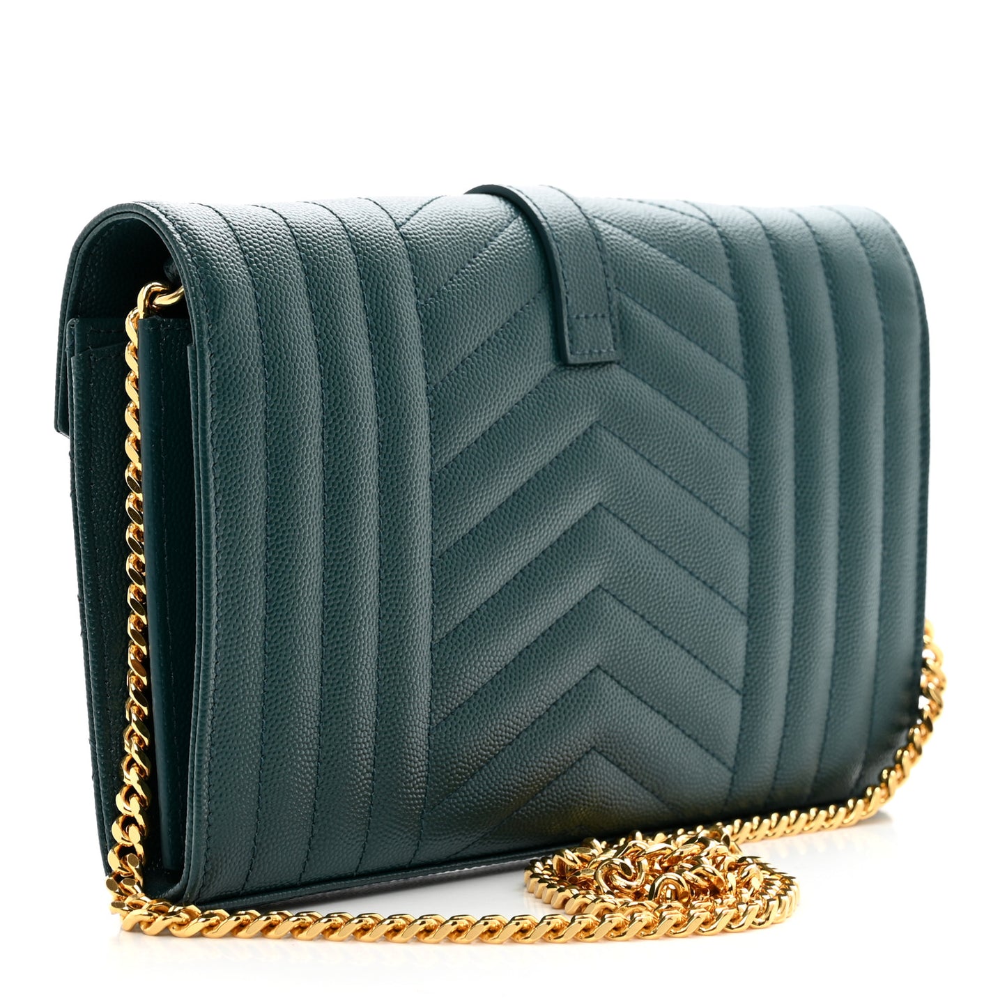 Grain De Poudre Mixed Matelasse Triquilt Monogram Chain Wallet Sea Turquoise