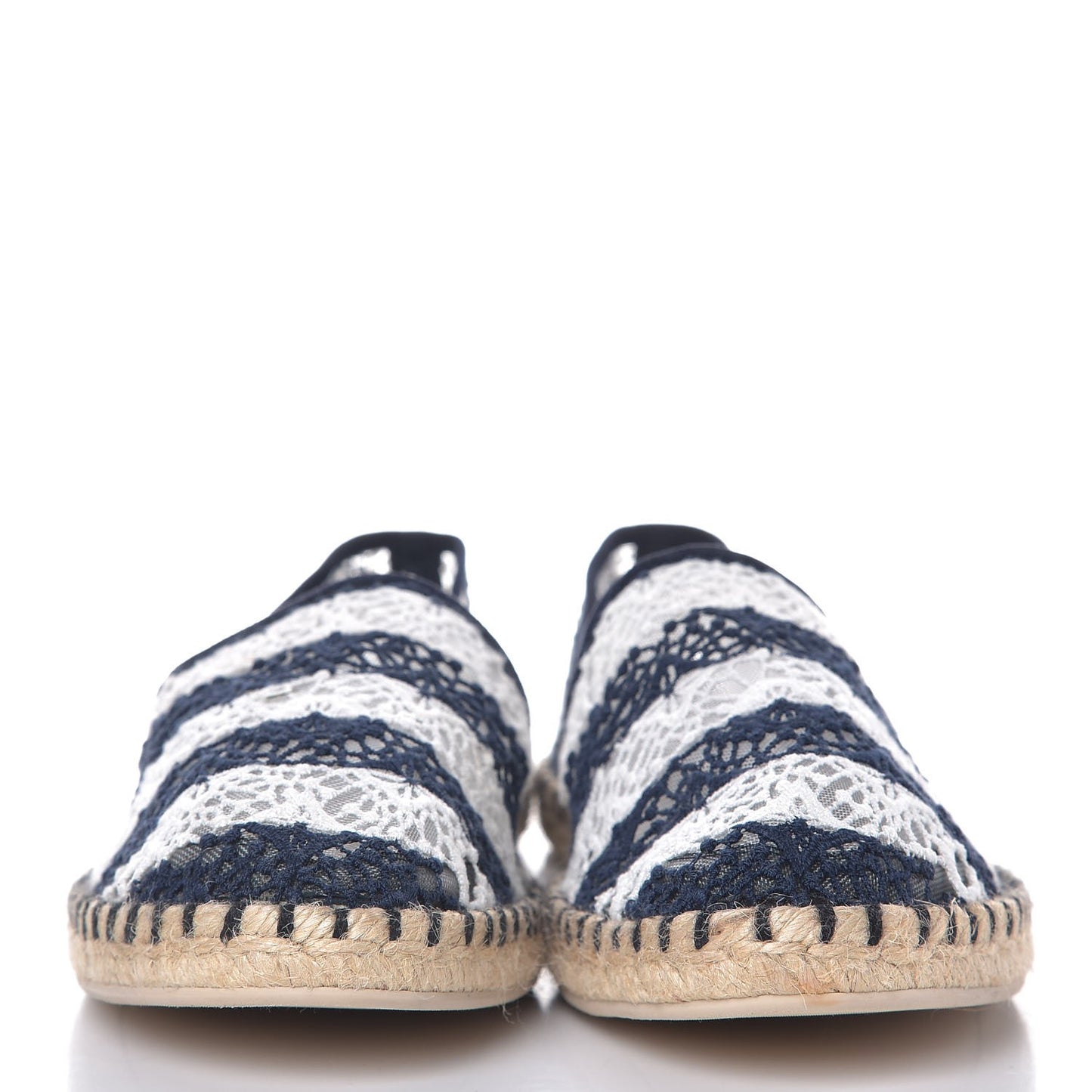 Crochet Lace Stripe Espadrille Flats 40 Navy