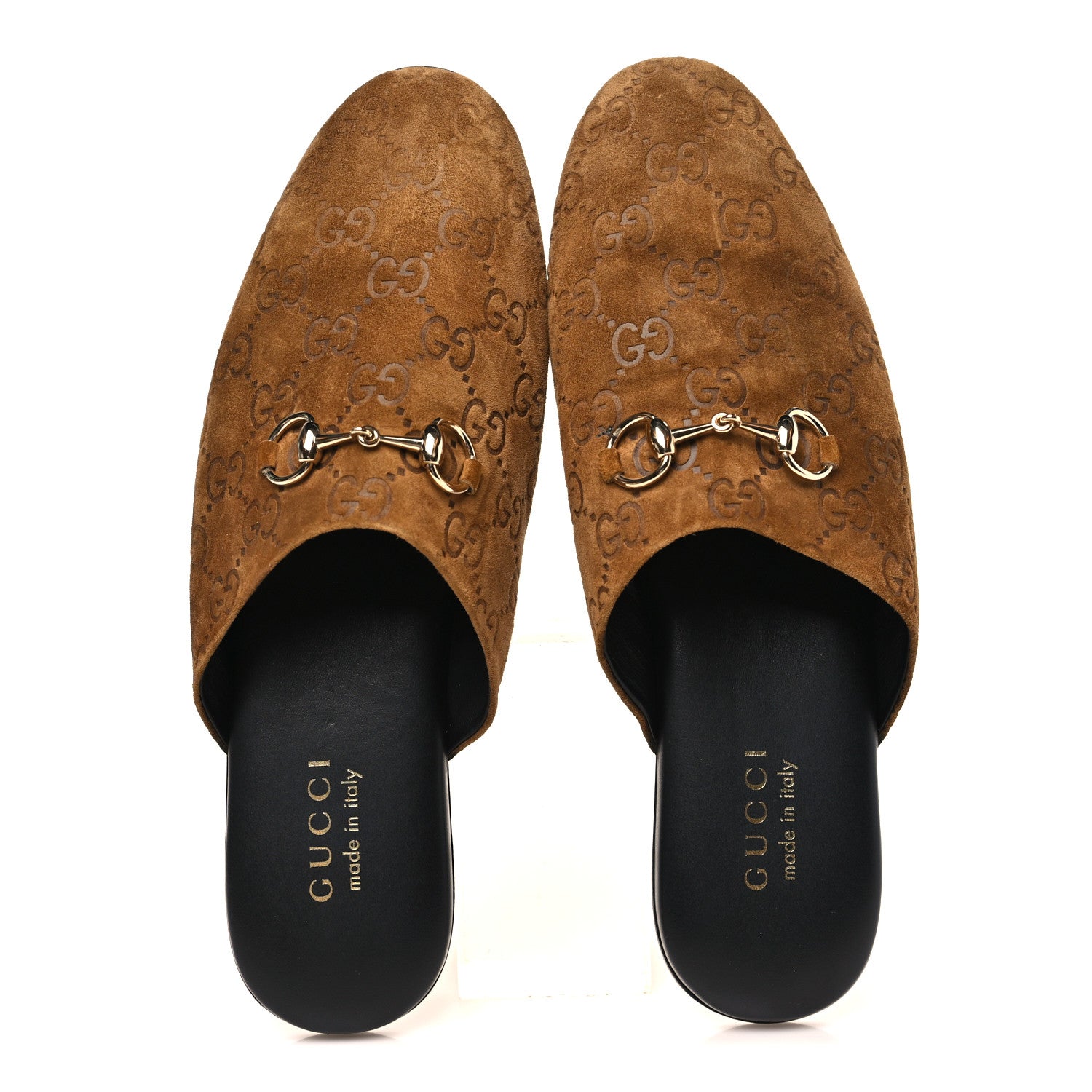 Gucci Suede GG Debossed Annette Horsebit Flat Mules 36.5 Brown