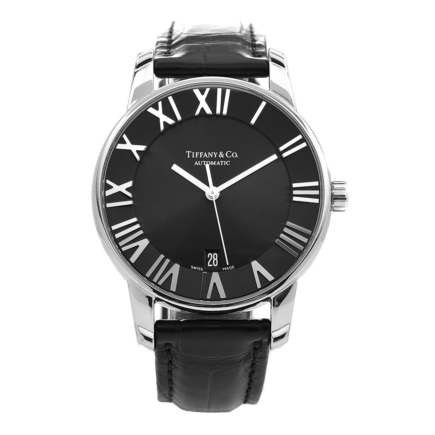 Stainless Steel Alligator 37mm Atlas 3-Hand Automatic Watch Black
