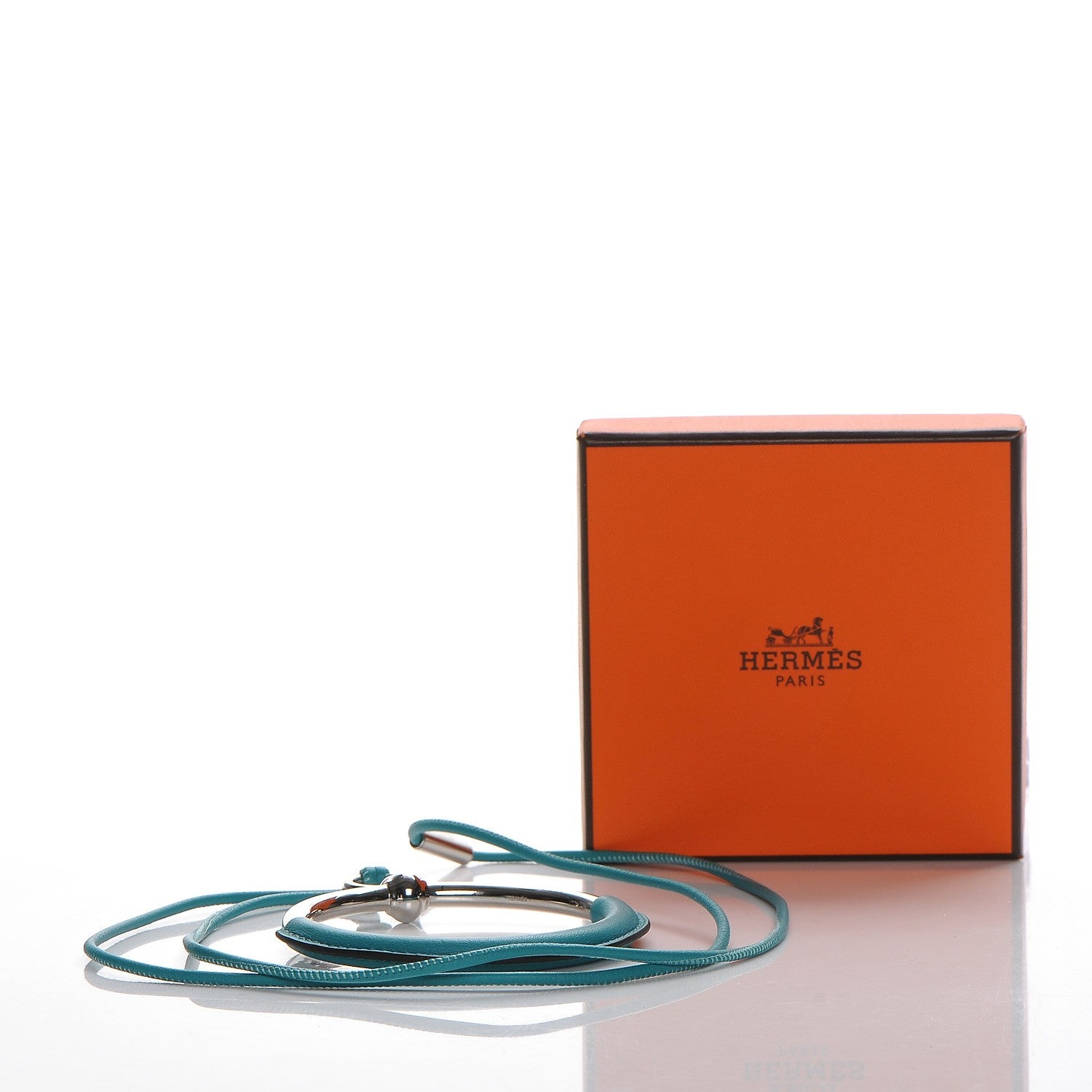 Hermes Swift Palladium Grand Loop Pendant Necklace Bleu Paon 7 of 7