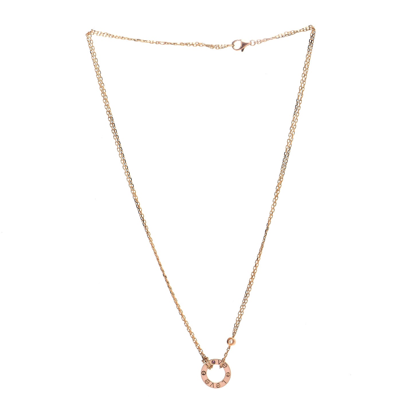 18K Pink Gold 1 Diamond 1 Pink Sapphire LOVE Necklace