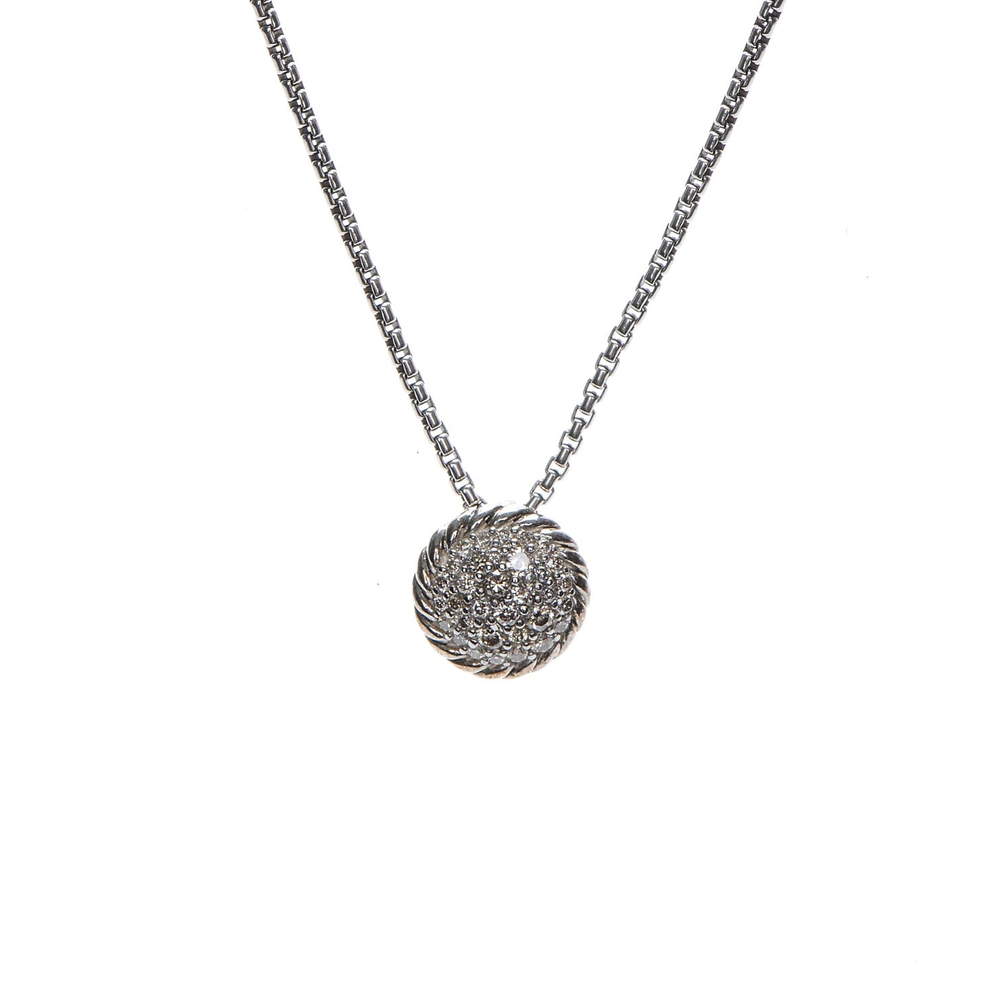 Sterling Silver Diamond 8mm Petite Chatelaine Pave Pendant Necklace