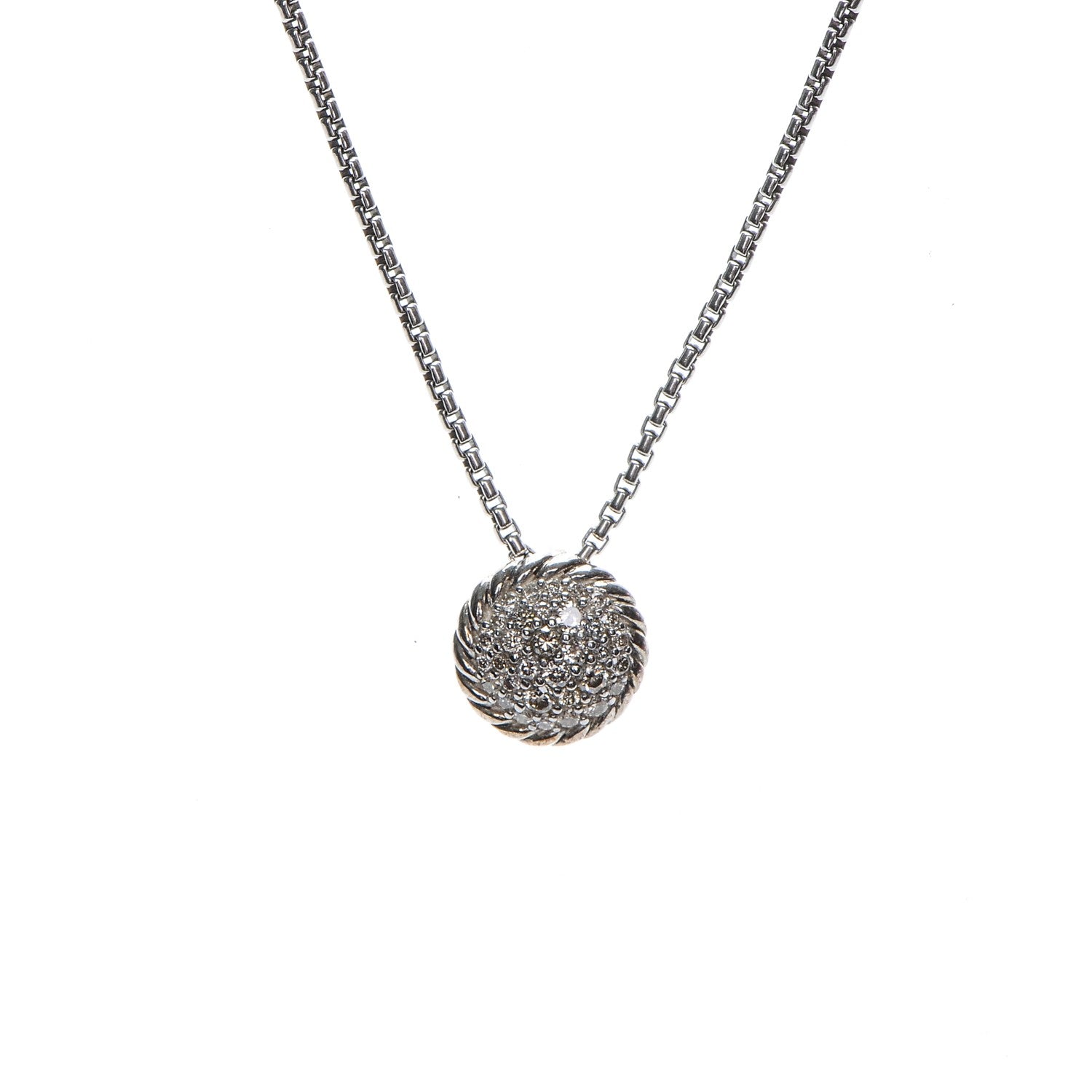 David Yurman Sterling Silver Diamond 8mm Petite Chatelaine Pave Pendant Necklace 3 of 7