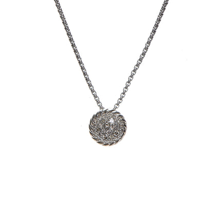 David Yurman Sterling Silver Diamond 8mm Petite Chatelaine Pave Pendant Necklace 3 of 7