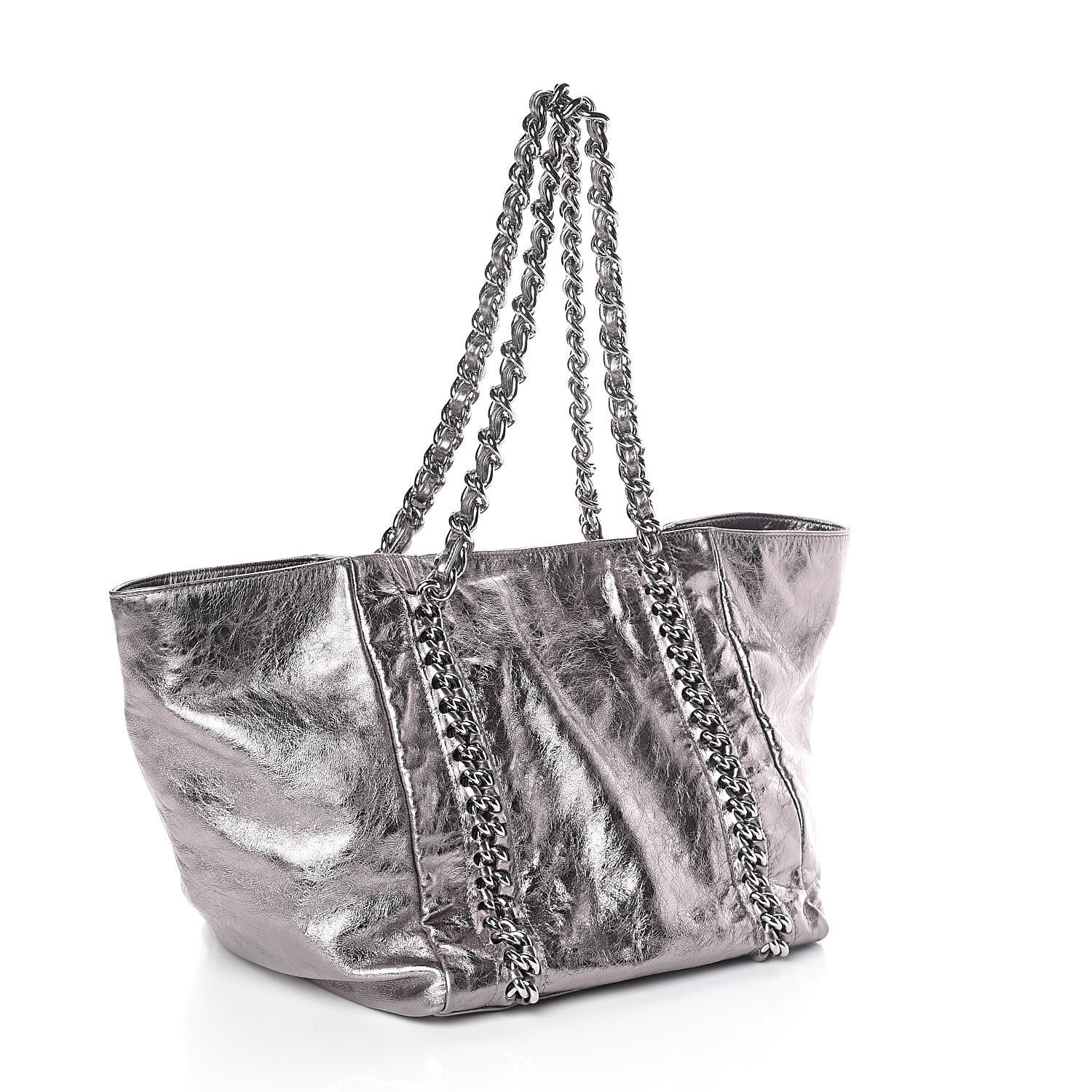 Chanel Metallic Cracked Calfskin Modern Chain Tote Dark Silver 3 of 10