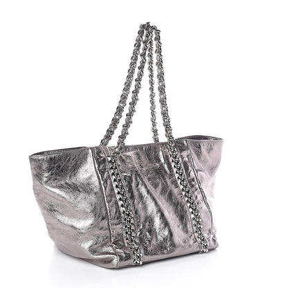 Chanel Metallic Cracked Calfskin Modern Chain Tote Dark Silver 3 of 10