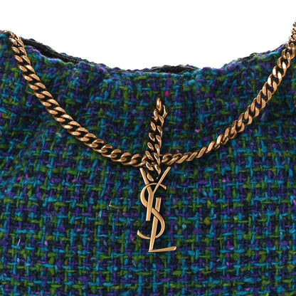 Saint Laurent Tweed Pac Pac Ruched Hobo Violet Vert Turquoise 7 of 9