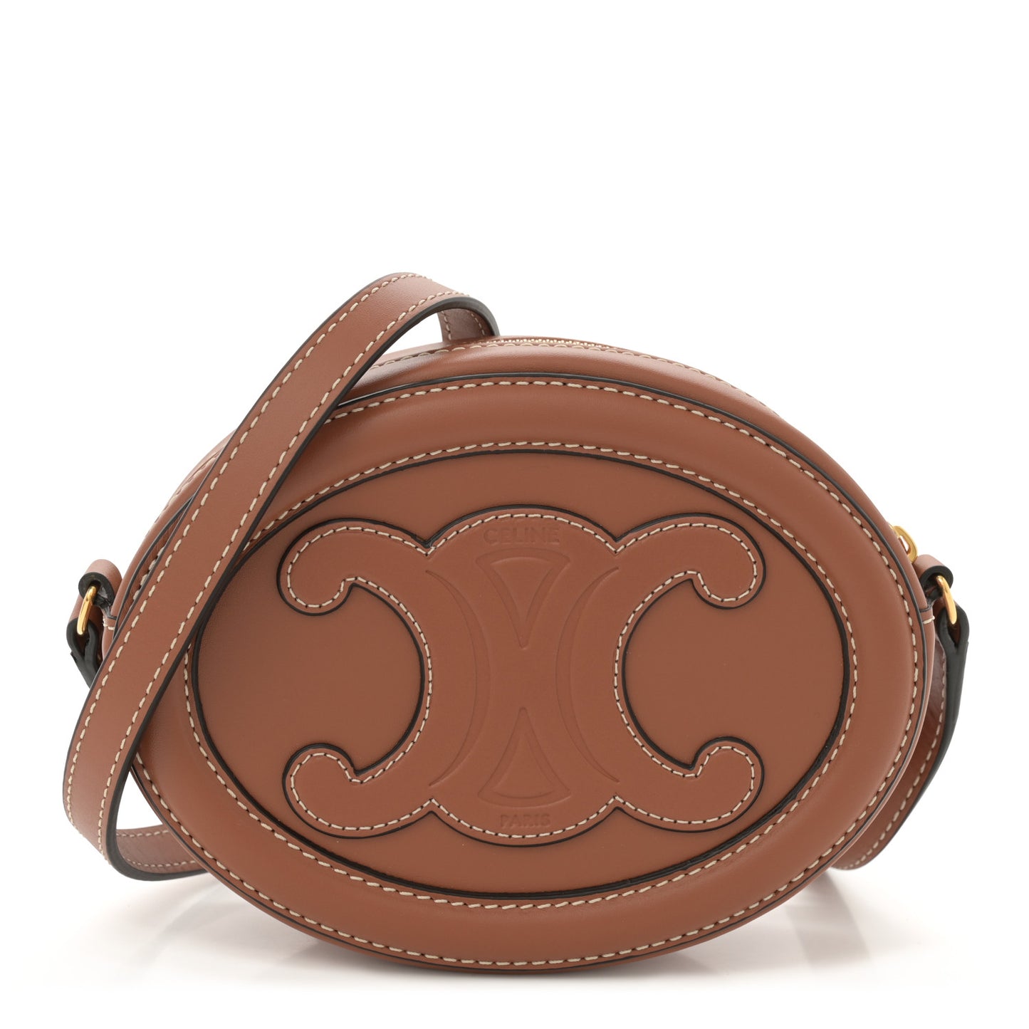 Smooth Calfskin Cuir Small Triomphe Oval Crossbody Purse Tan