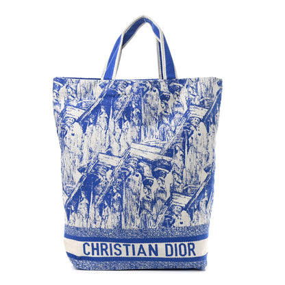 Christian Dior Canvas Print Cruise Tote Ivory Blue 1 of 8