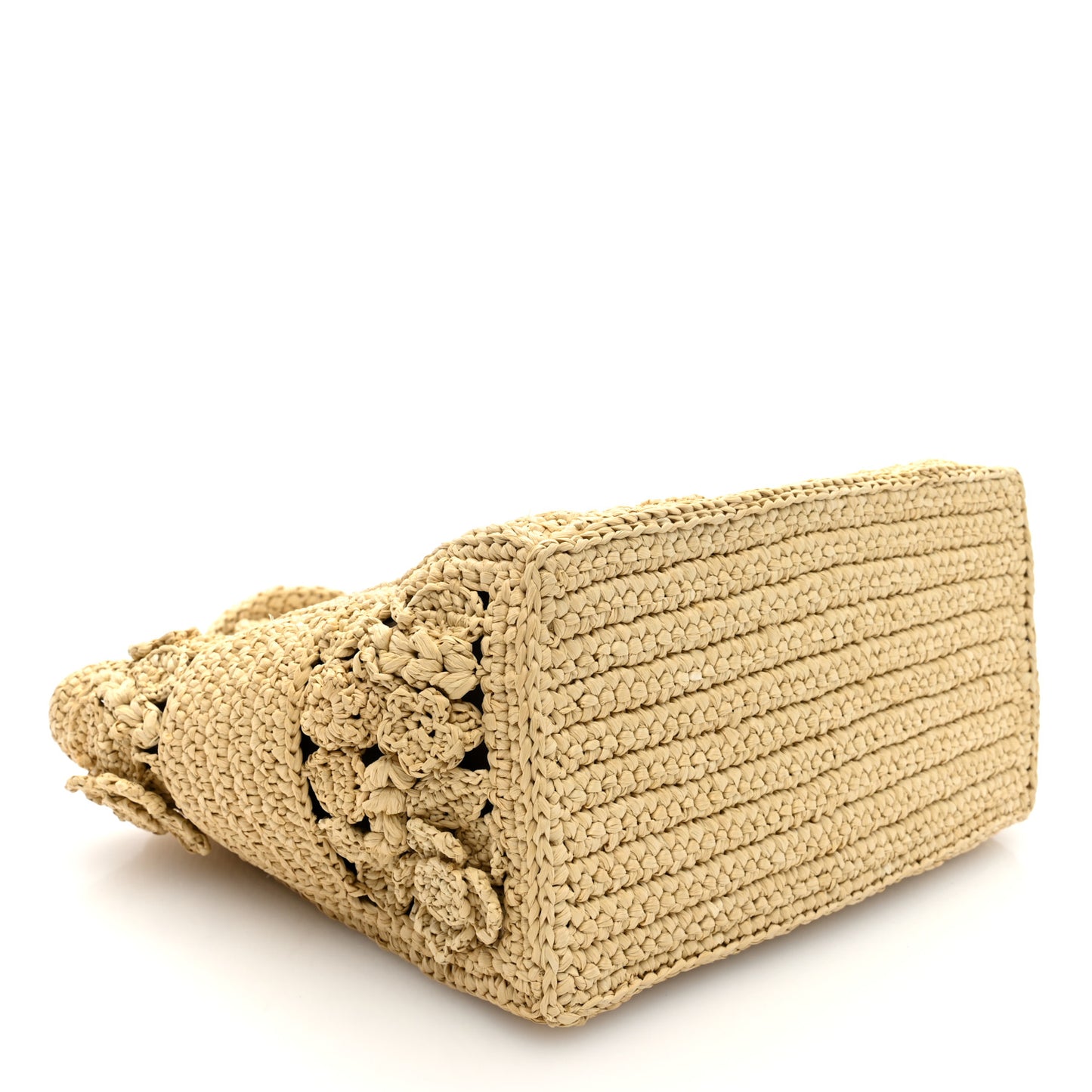 Woven Raffia Floral Embellished Small Book Tote Natural
