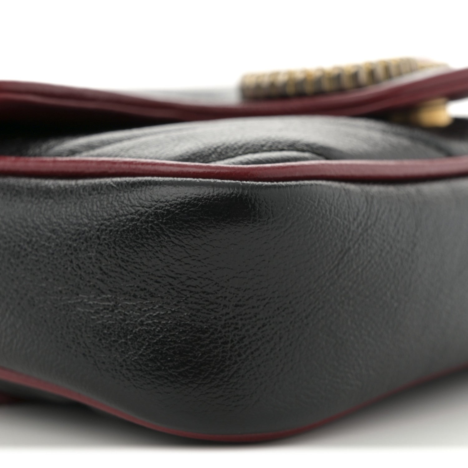 Gucci Vintage Effect Calfskin Matelasse Diagonal Super Mini Torchon GG Marmont Shoulder Bag Black Romantic Cherry 9 of 10