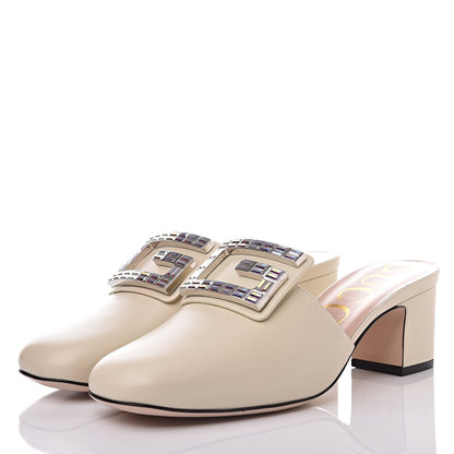 Gucci Malaga Kid Crystal Square G Madelyn Mules 37 Vintage White 3 of 8