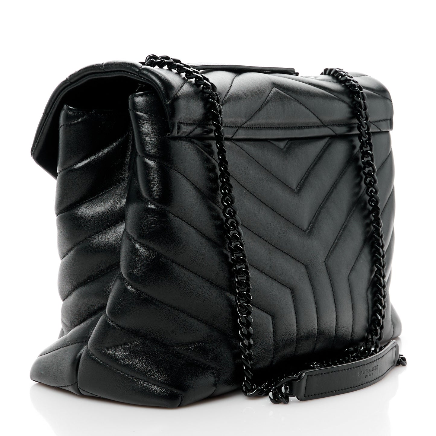 Calfskin Y Quilted Monogram Monochrome Medium Loulou Chain Satchel Black