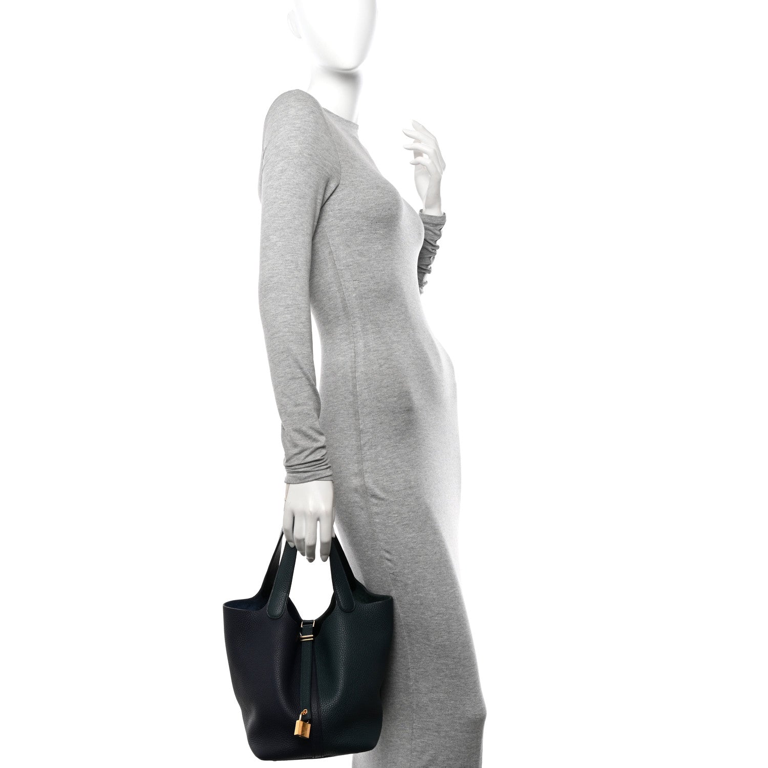 Hermes Taurillon Clemence Casaque Picotin Lock 22 MM Vert Cypres Bleu Nuit Black 2 of 13