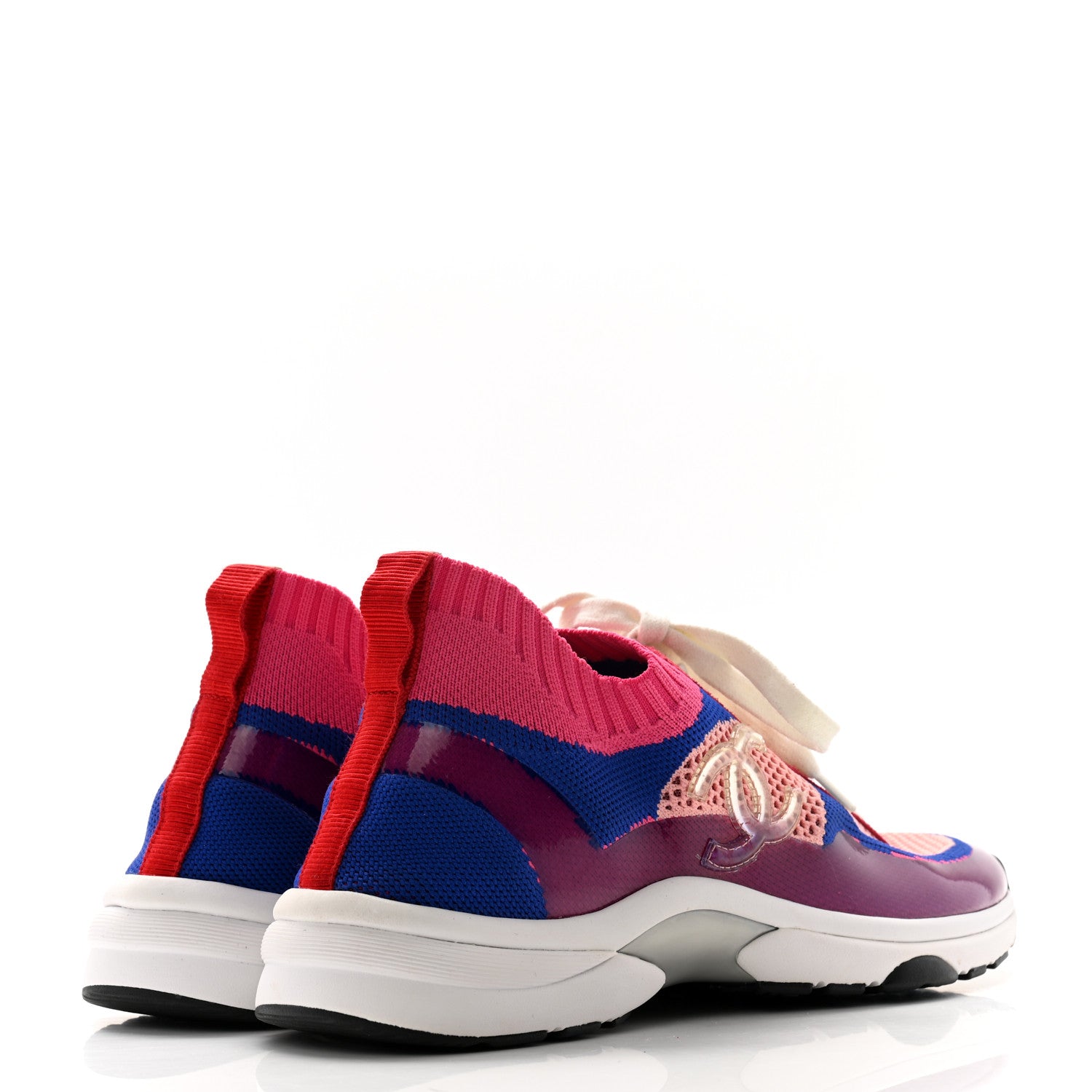 Chanel Fabric Suede Calfskin Stretch CC Sneakers 41 Pink Red Blue 4 of 7