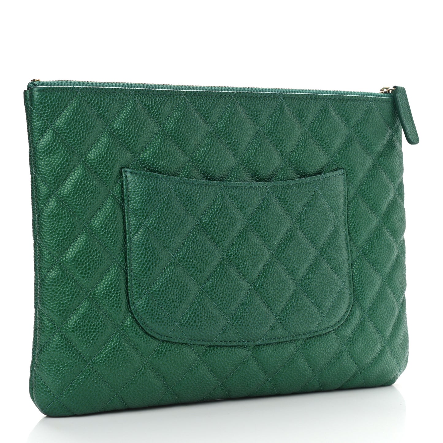 Metallic Caviar Quilted Medium Cosmetic Case Green