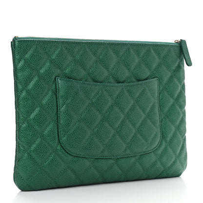 Chanel Metallic Caviar Quilted Medium Cosmetic Case Green 3 of 9