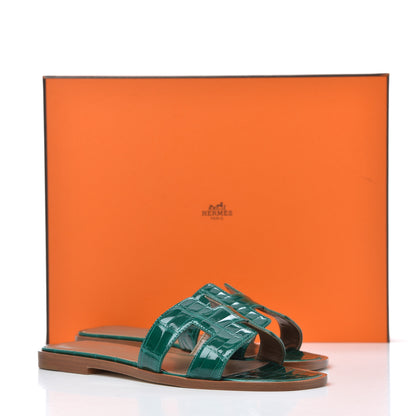 Hermes Shiny Alligator Oran Sandals 36 Emeraude 9 of 9