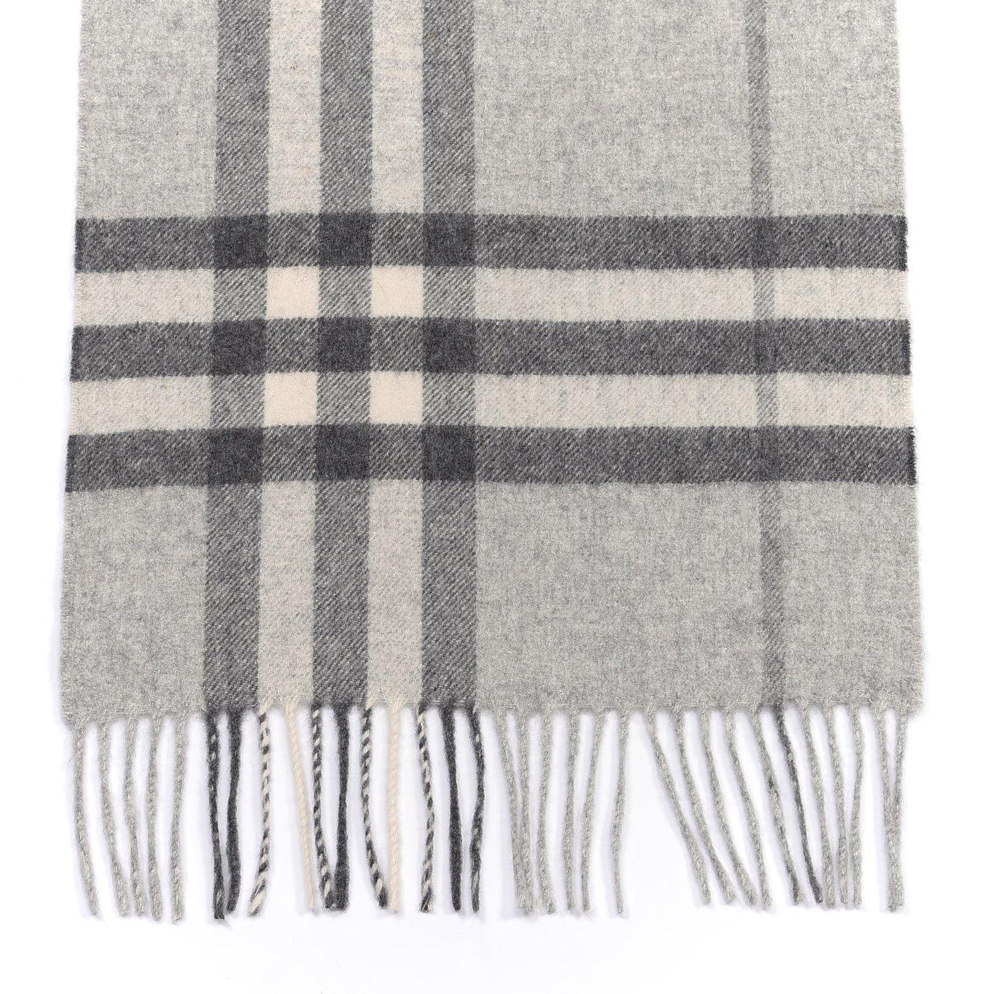 Cashmere Giant Check Fringe Scarf Pale Grey
