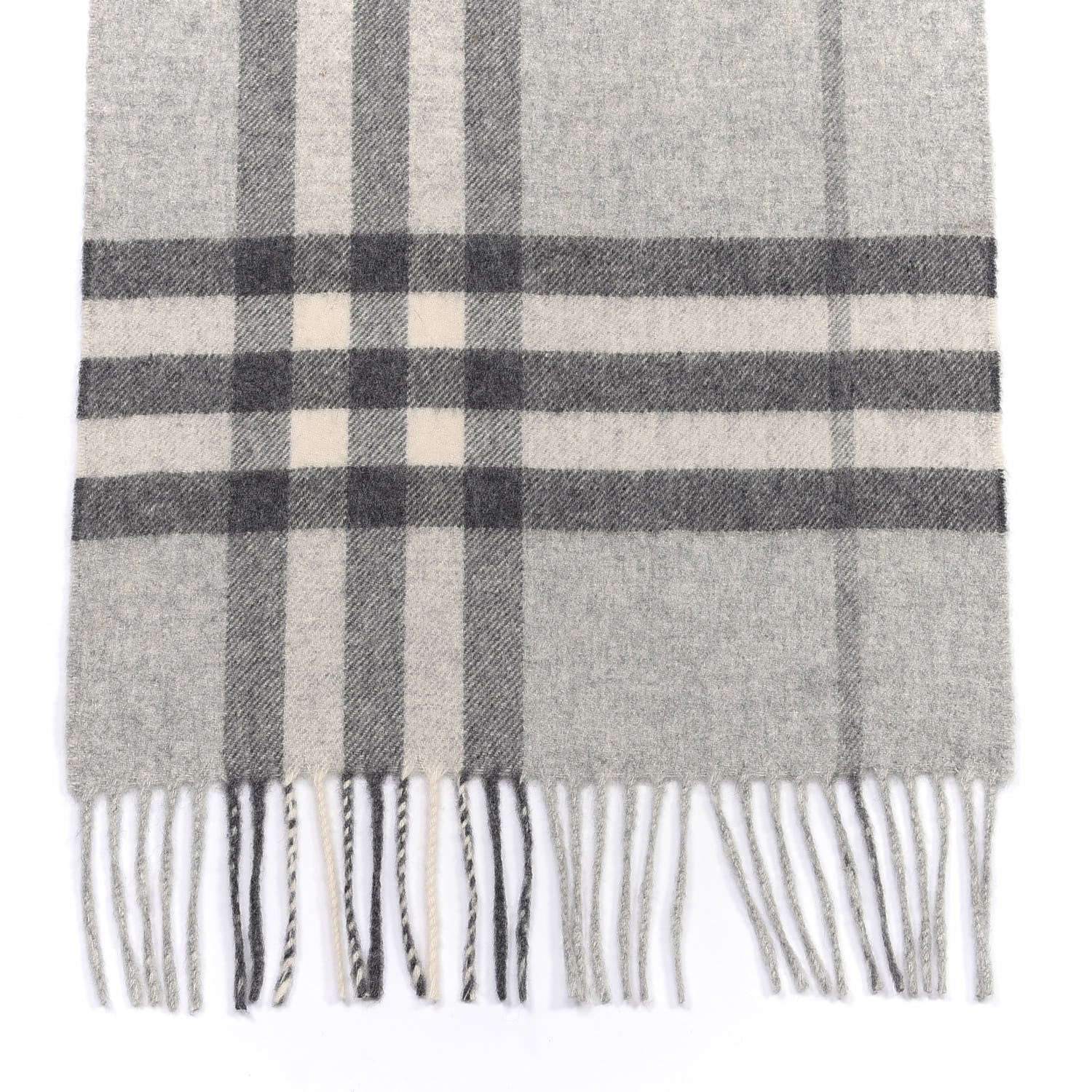 Burberry Cashmere Giant Check Fringe Scarf Pale Grey 3 of 4