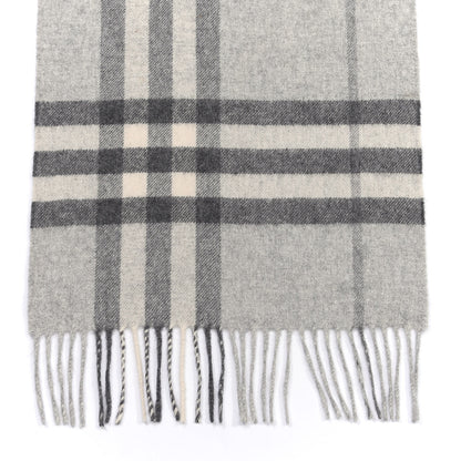 Burberry Cashmere Giant Check Fringe Scarf Pale Grey 3 of 4