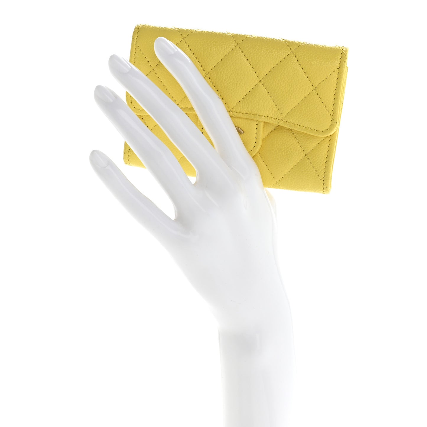 Caviar Quilted Flap Card Holder Wallet Yellow