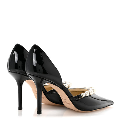 Jimmy Choo Patent Pearl Embellished Aurelie 85 Pumps 36 Black 5 of 8