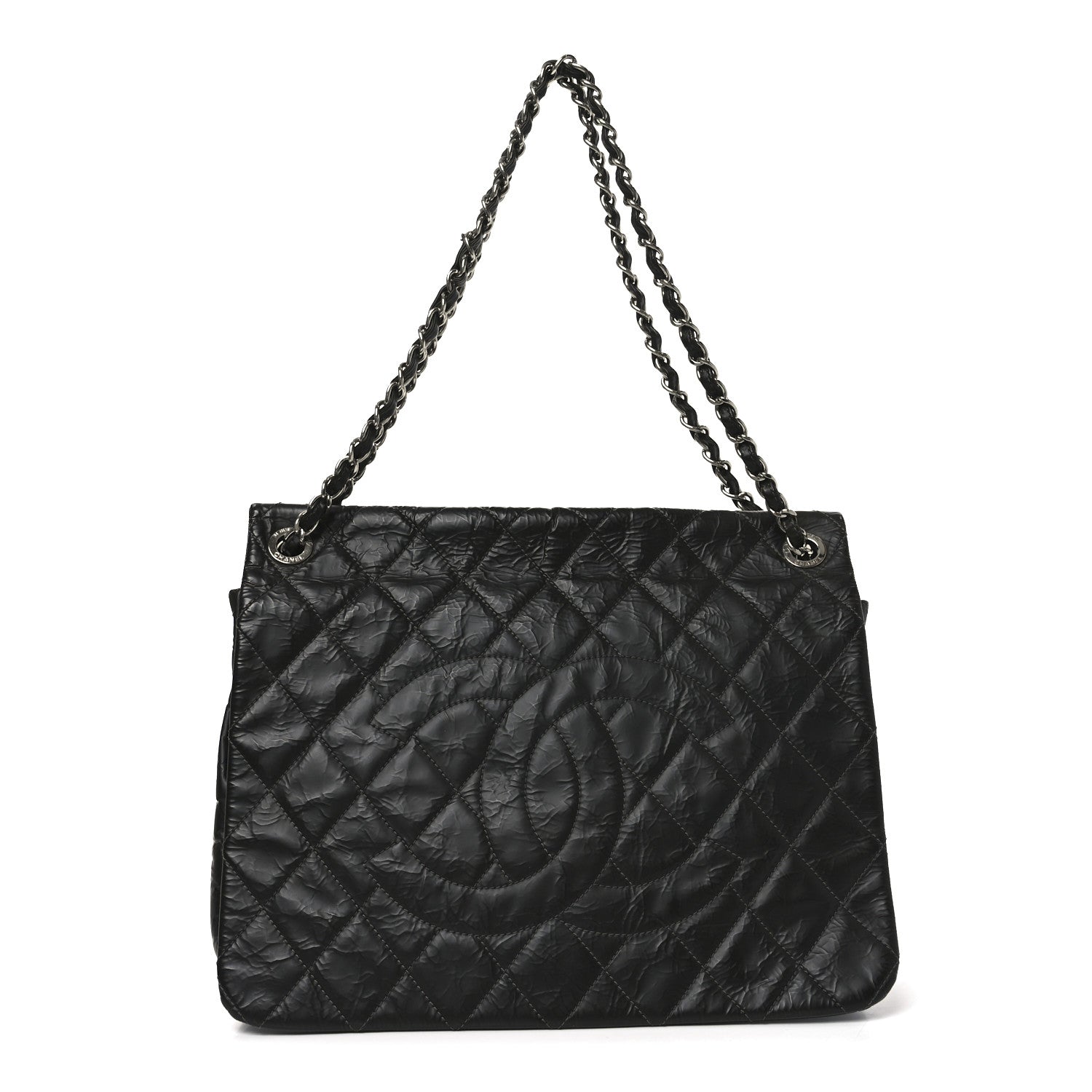 Chanel Glazed Calfskin Quilted CC XL Single Flap Black 1 of 10