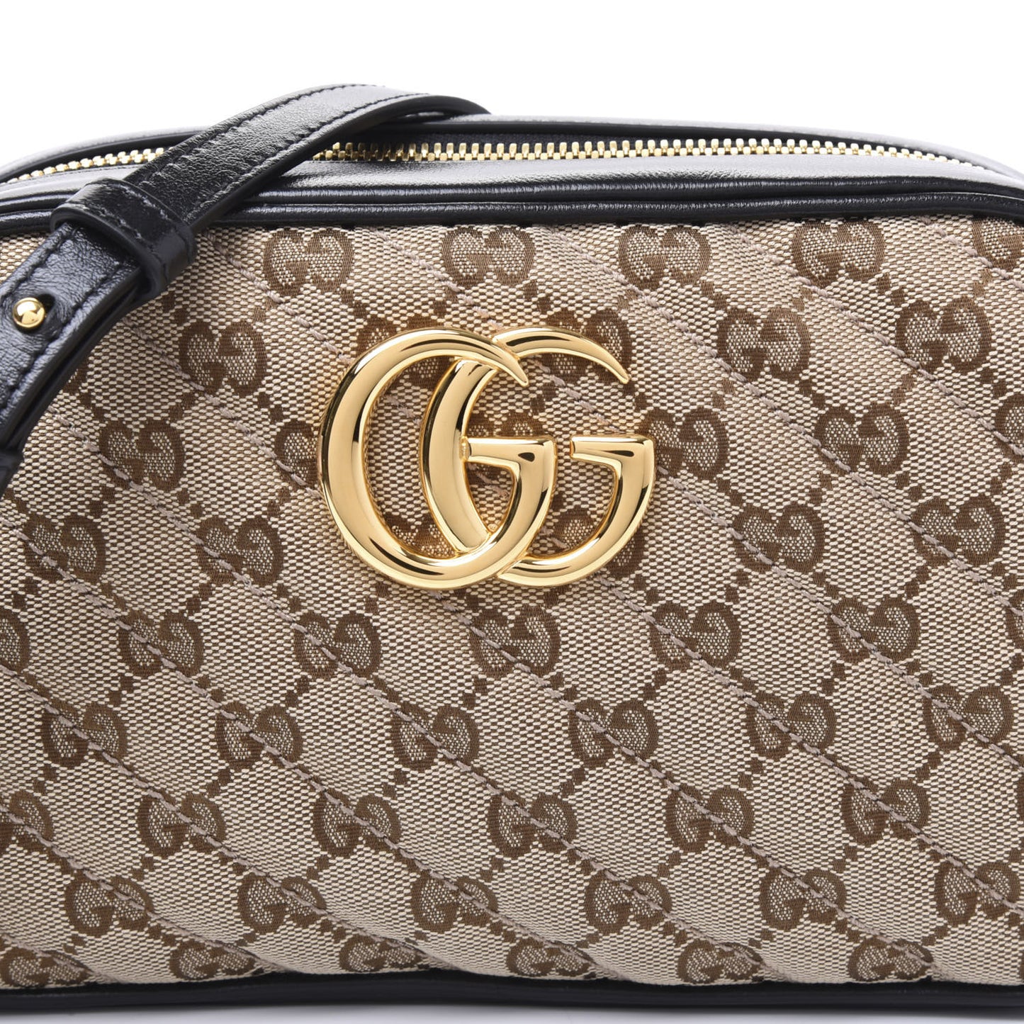 Monogram Matelasse Diagonal Small GG Marmont Chain Shoulder Bag Beige Black