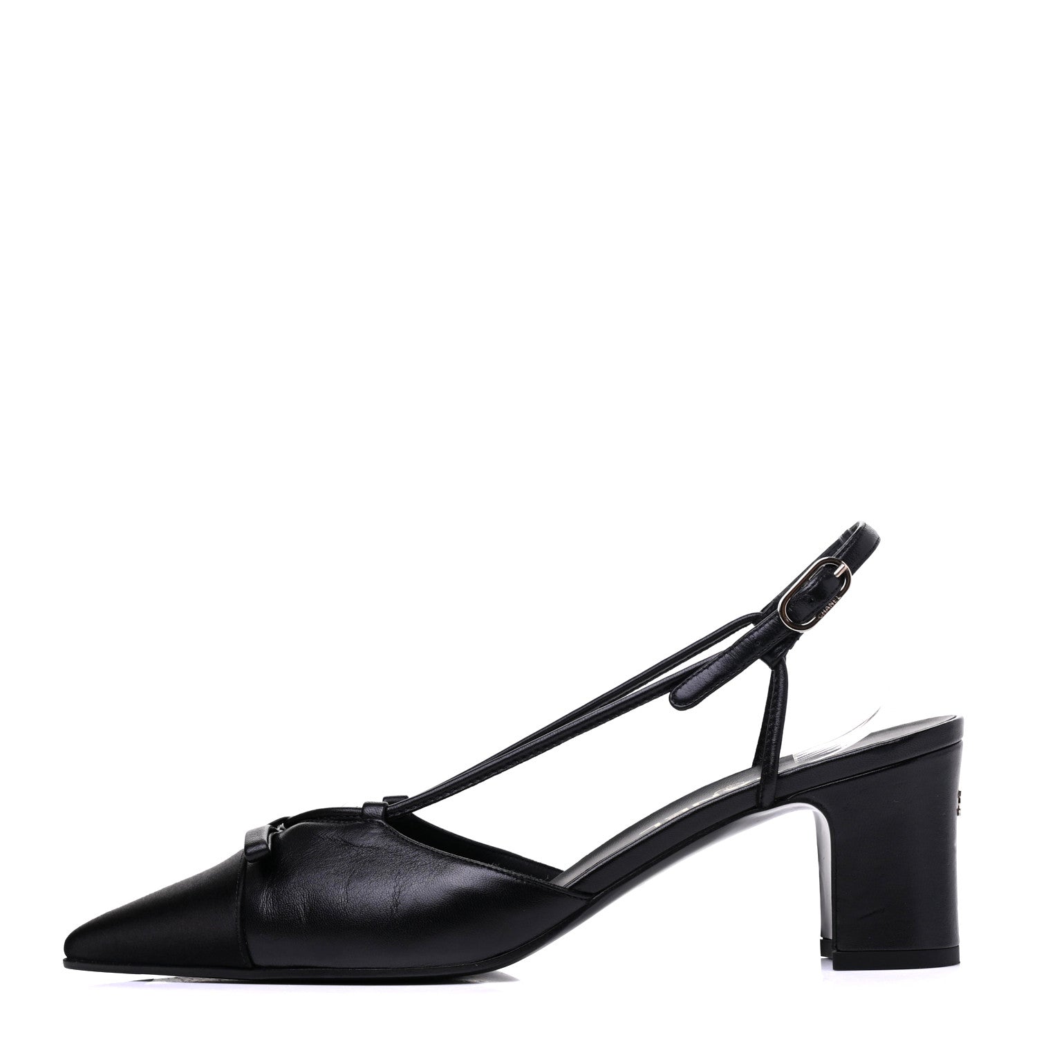 Chanel Lambskin Satin Slingback Cap Toe Bow Pumps 39.5 Black 1 of 13