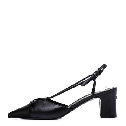 Chanel Lambskin Satin Slingback Cap Toe Bow Pumps 39.5 Black 1 of 13