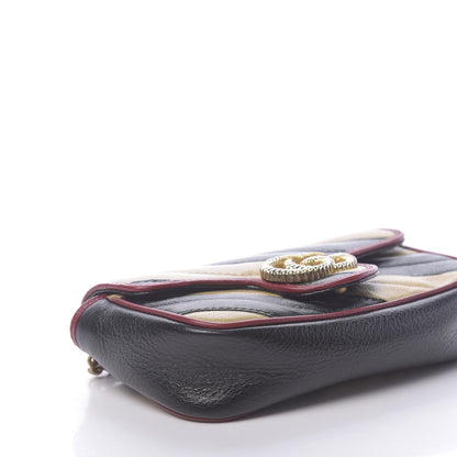 Gucci Vintage Effect Calfskin Matelasse Diagonal Striped Super Mini Torchon GG Marmont Shoulder Bag Black Beige 8 of 10