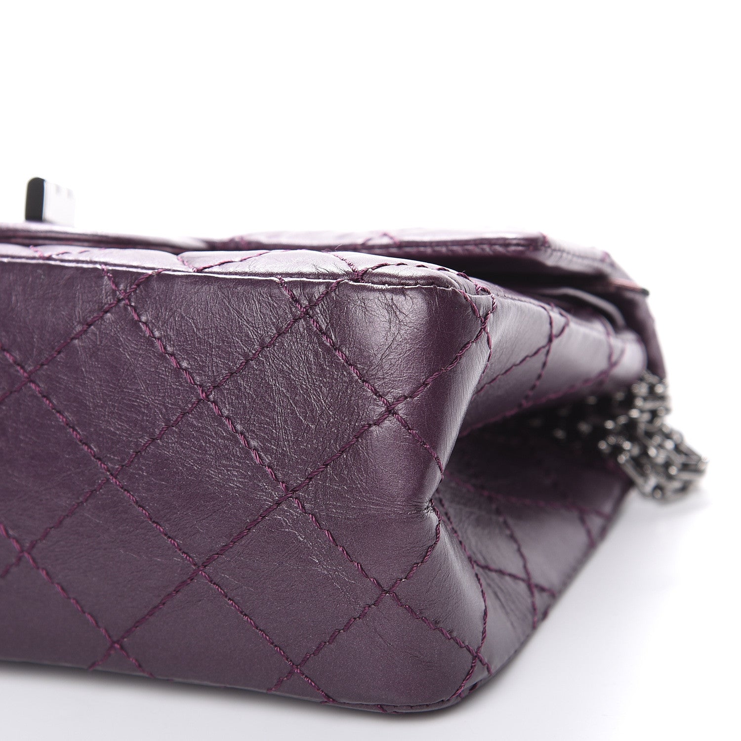 Chanel Metallic Aged Calfskin Quilted 2.55 Reissue 224 Flap Plum 9 of 12