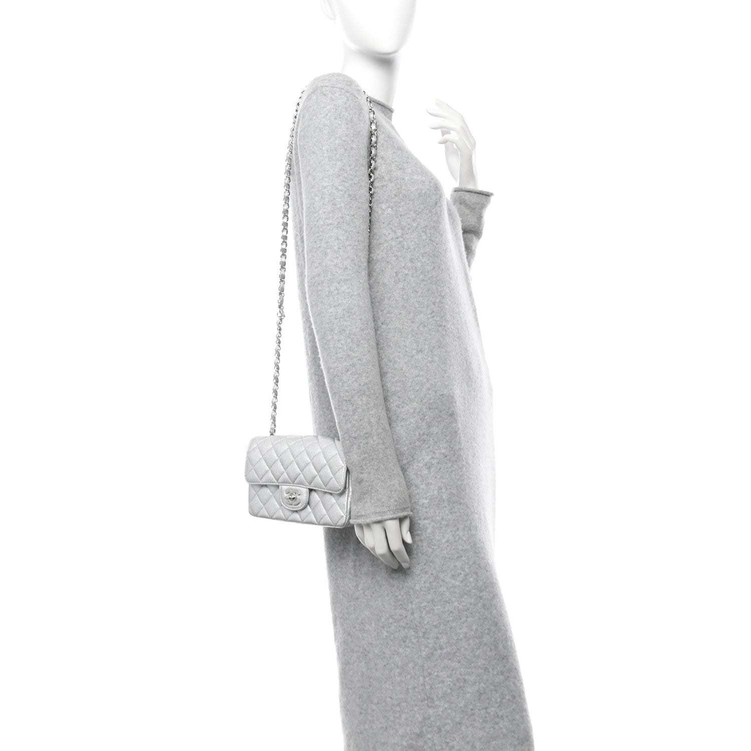 Chanel Metallic Calfskin Quilted Mini Rectangular Flap Silver 2 of 11