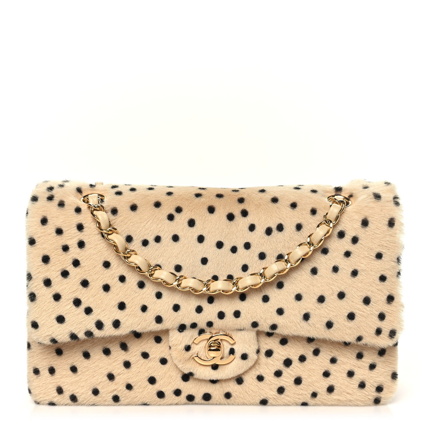 Chanel Pony Hair Cheetah Printed Creative Fabrics Flap Light Beige Black 1 of 9