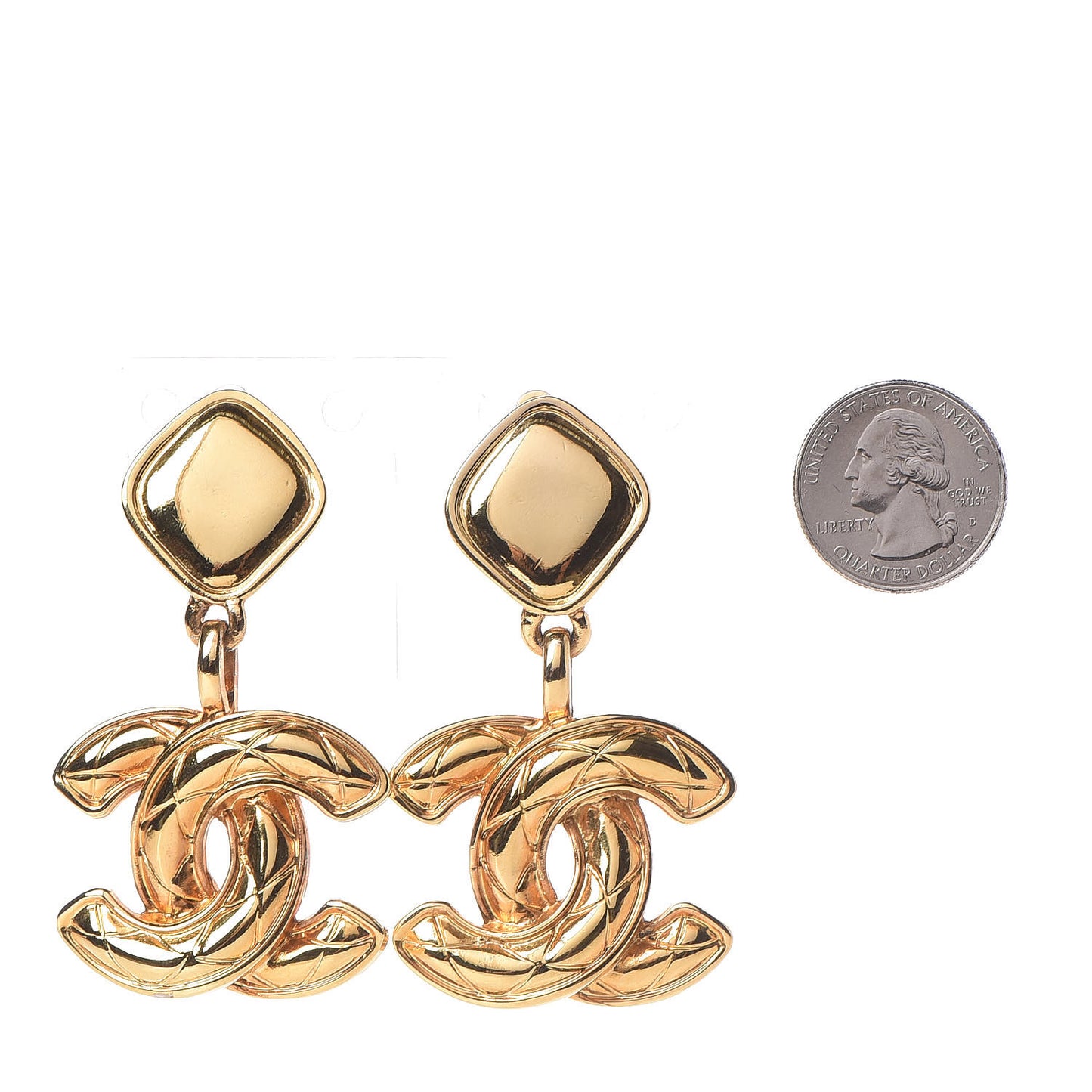 CC Large Drop Clip On Earrings Gold