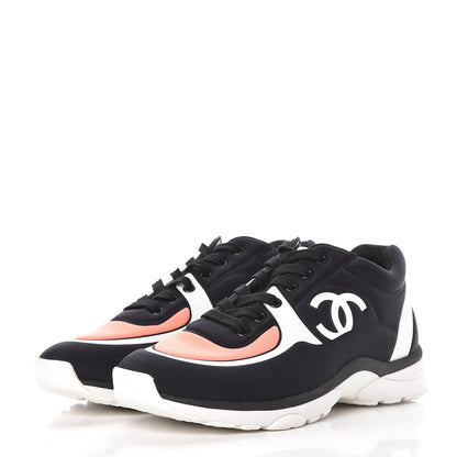 Chanel Lycra Fabric Womens CC Sneakers 39 Black White Pink 3 of 10