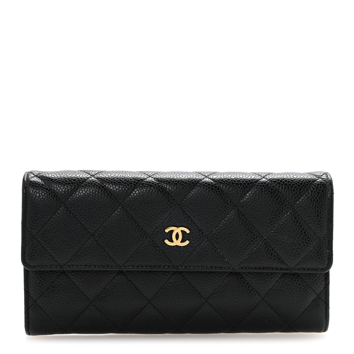 Caviar Quilted Large Gusset Flap Wallet Black