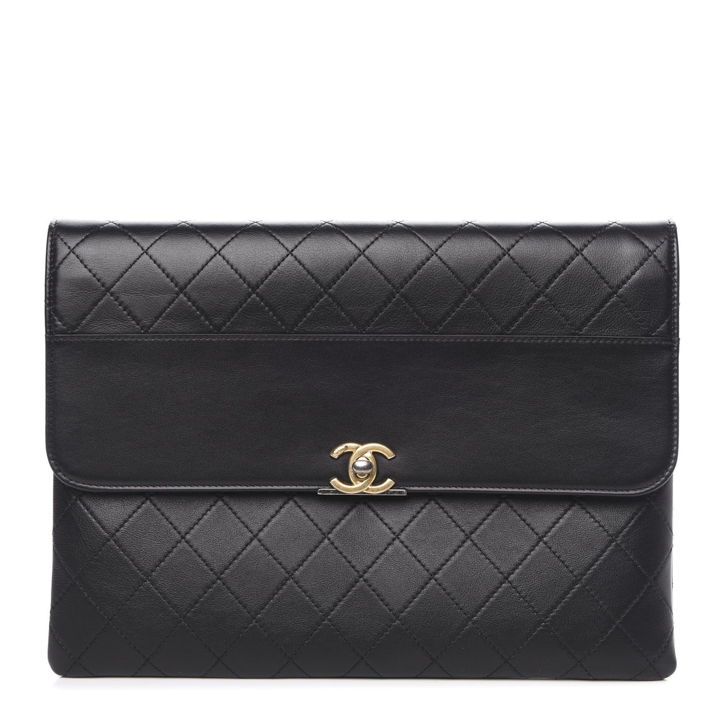 Calfskin Quilted CC Flap Clutch Black