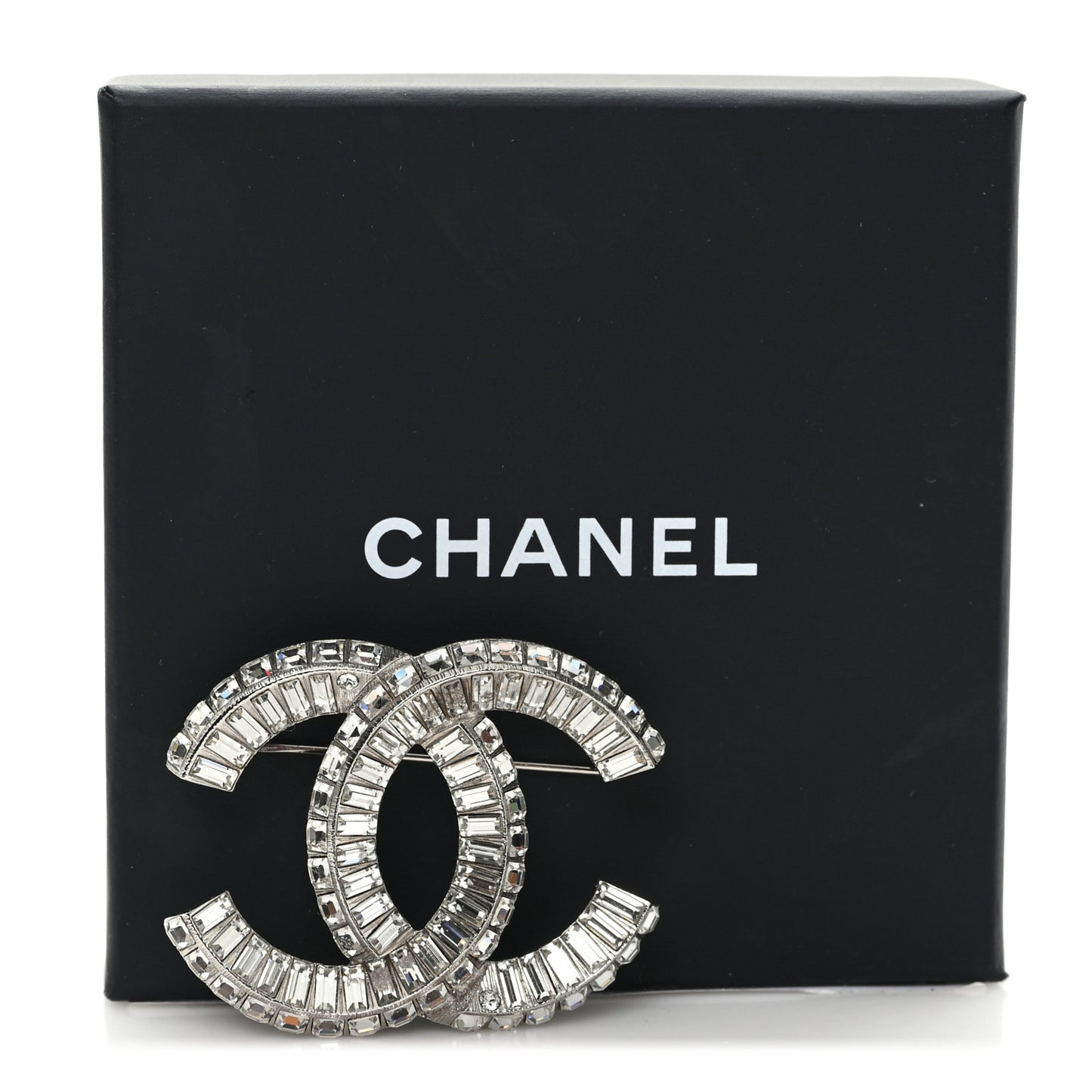 Baguette Crystal CC Brooch Silver