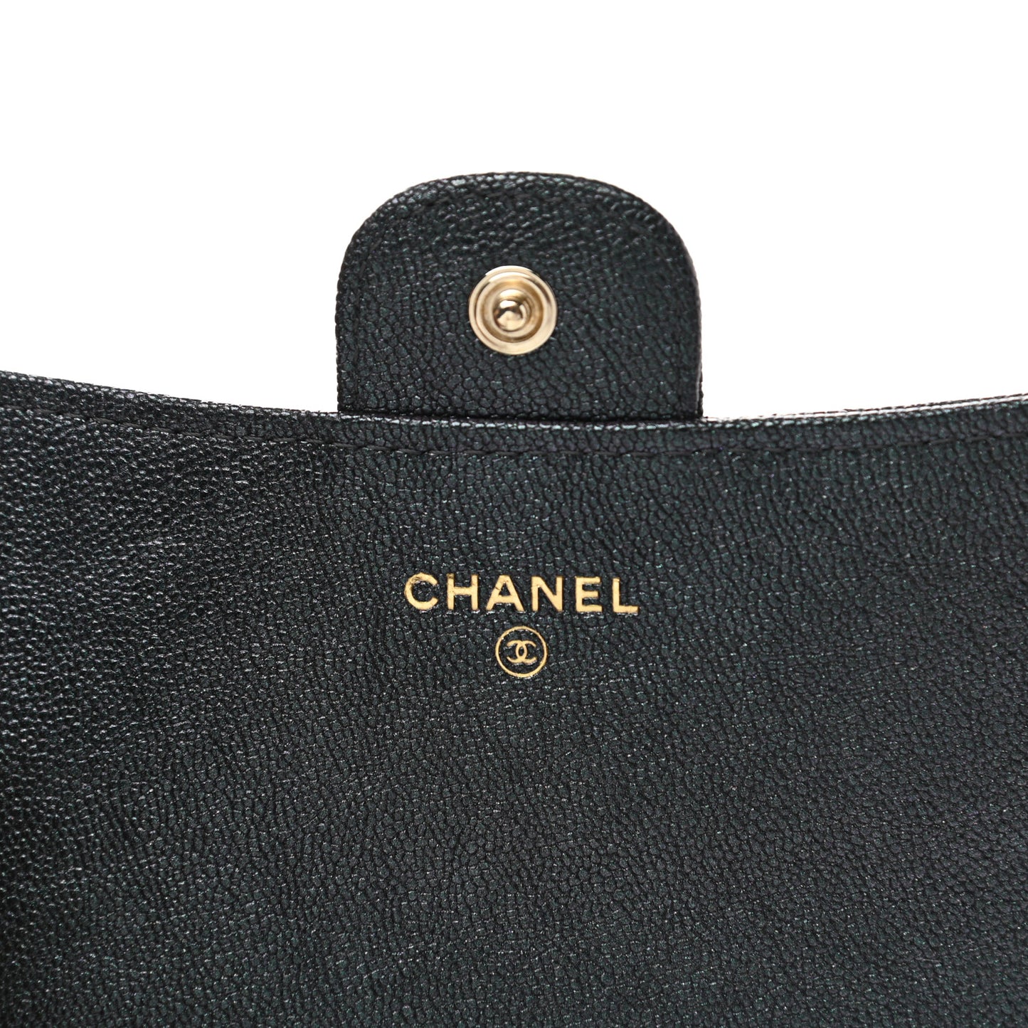 Iridescent Caviar Quilted Medium Flap Wallet Black