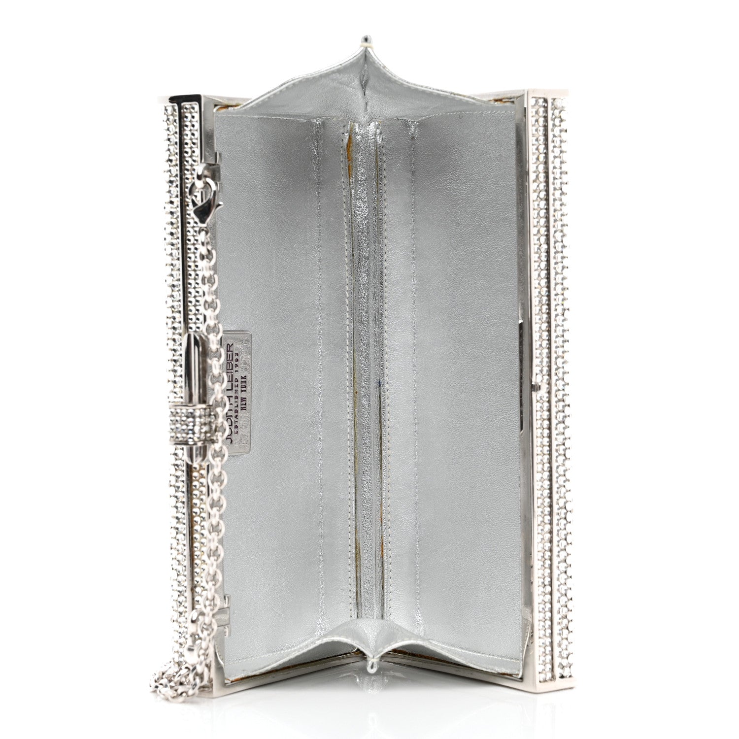 Judith Leiber Swarovski Crystal Minaudiere Clutch Silver 5 of 9